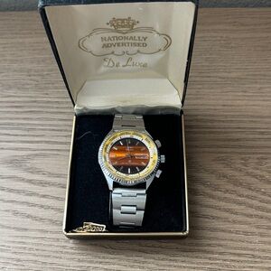 Luxe Men's Silver Watch with Orange Dial